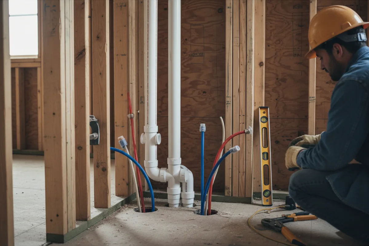 Drain and supply rough-in during Sump Pump Repair in Pleasant Plains
