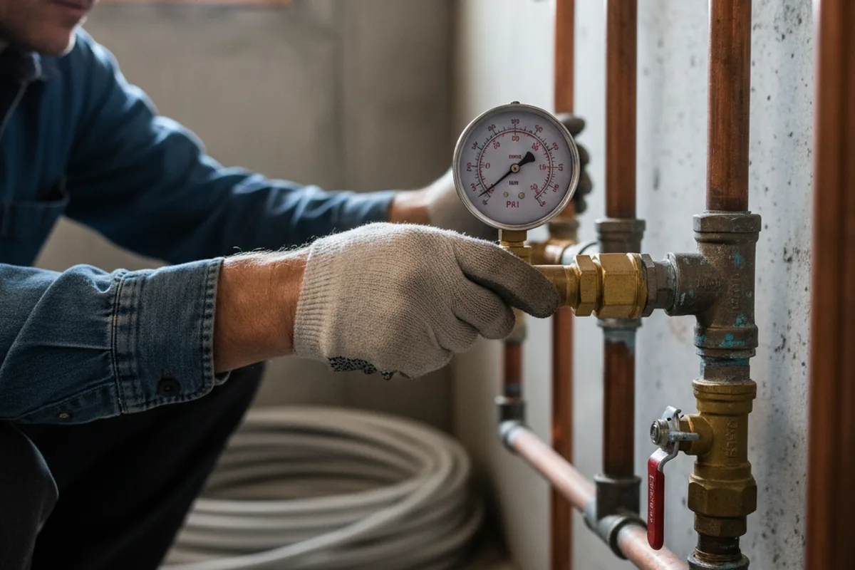 Pressure testing a repaired line during Water Line Repair in Pleasant Plains